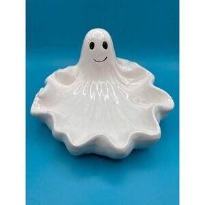 Vintage 70s 80s Halloween Candy Dish Bowl Ceramic Ghost Painted Face